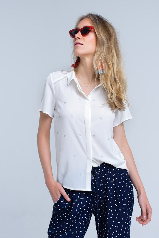 Cream shirt with heart embroidery | Just Cool Beans — shirts | nan
