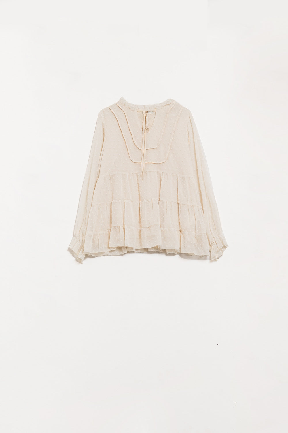 Cream shirt with ruched deisgn and long sleeves | Just Cool Beans — shirts | nan