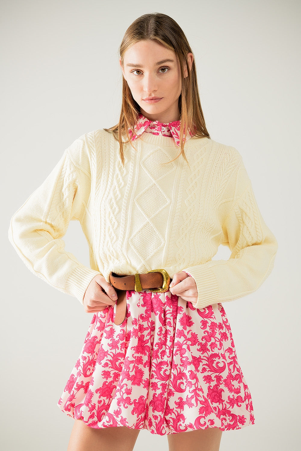 Cream soft knit sweater with cable pattern | Just Cool Beans — sweaters | tops