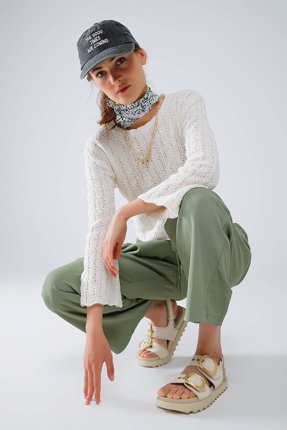 Cream sweater with flared sleeves | Just Cool Beans — sweaters | tops