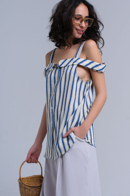 Cream top with blue stripes | Just Cool Beans — shirts | tops