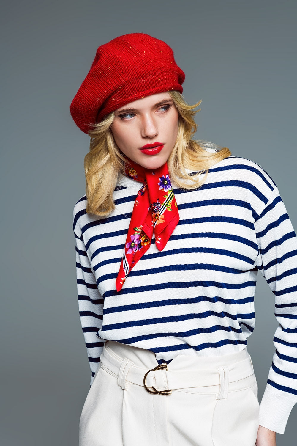 Crew neck basic stripe sweater in white and navy | Just Cool Beans — sweaters | tops