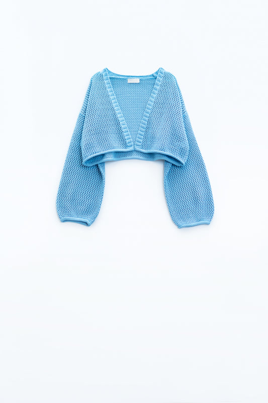 Crochet basic cropped cardigan in baby blue | Just Cool Beans — sweaters | tops