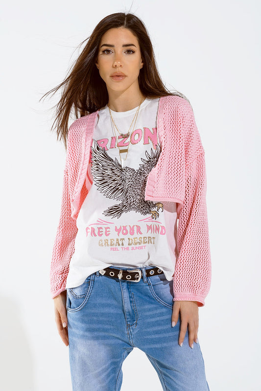 Crochet basic cropped cardigan in baby pink | Just Cool Beans — sweaters | tops