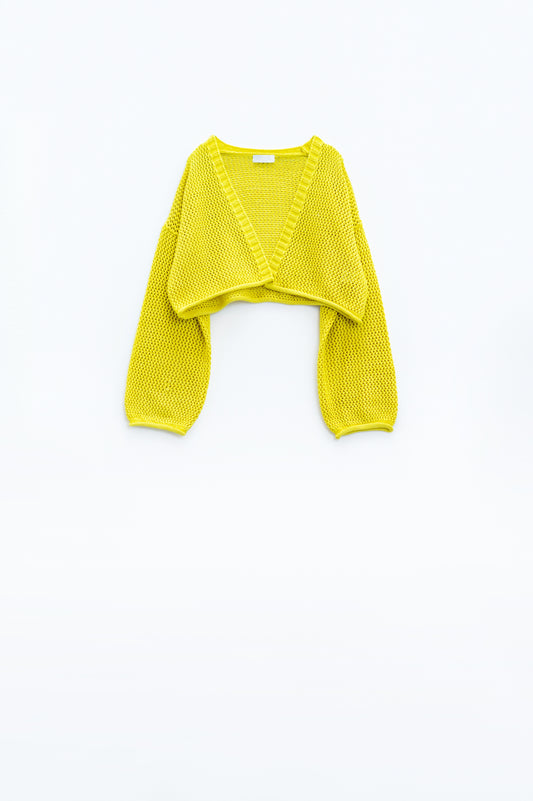 Crochet basic cropped cardigan in yellow | Just Cool Beans — sweaters | tops