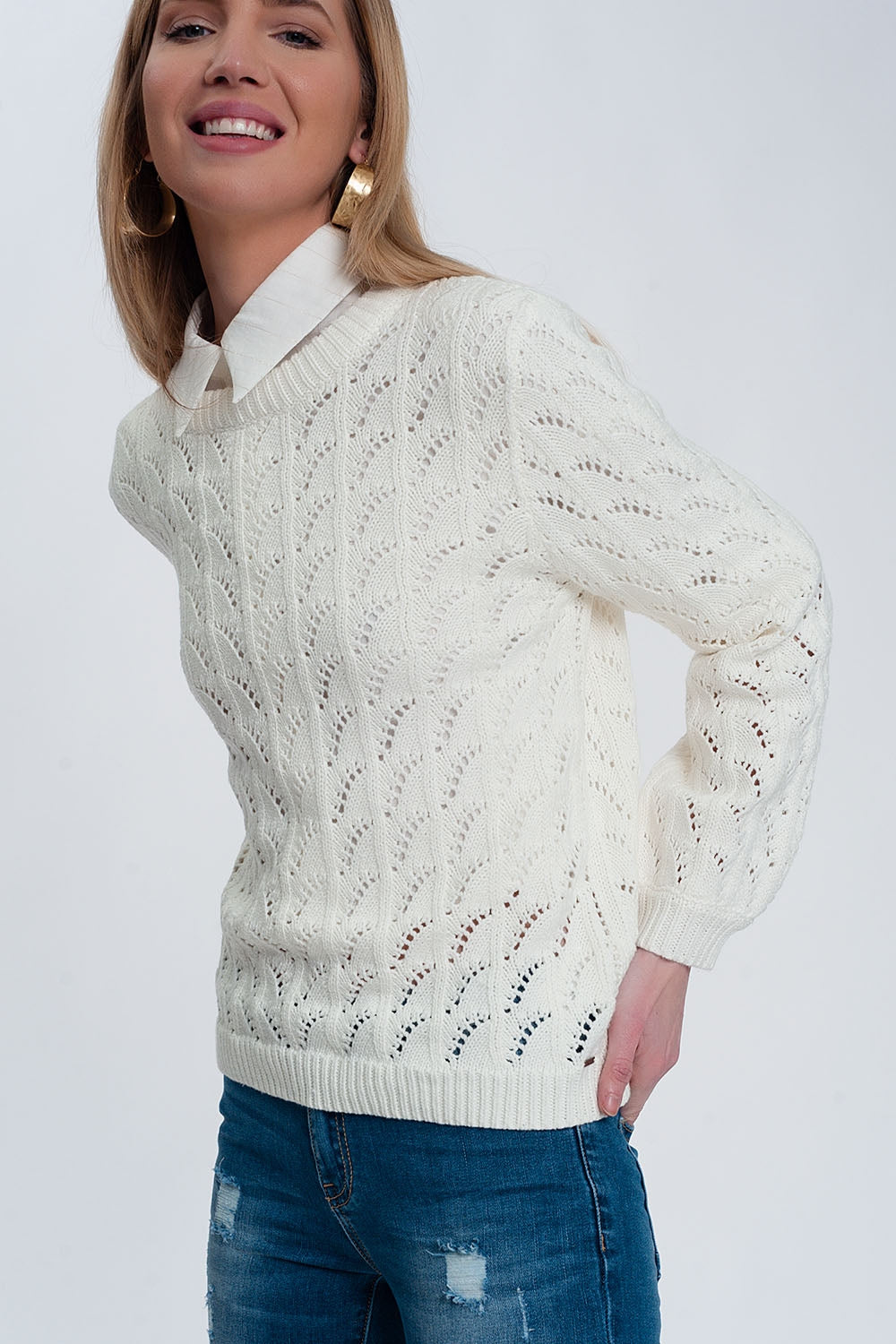 Crochet jumper in cream | Just Cool Beans — sweaters | tops