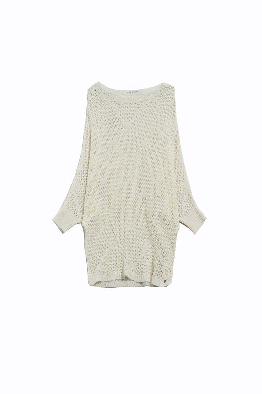 Crochet long sweater in cream in batwing design | Just Cool Beans — sweaters | tops