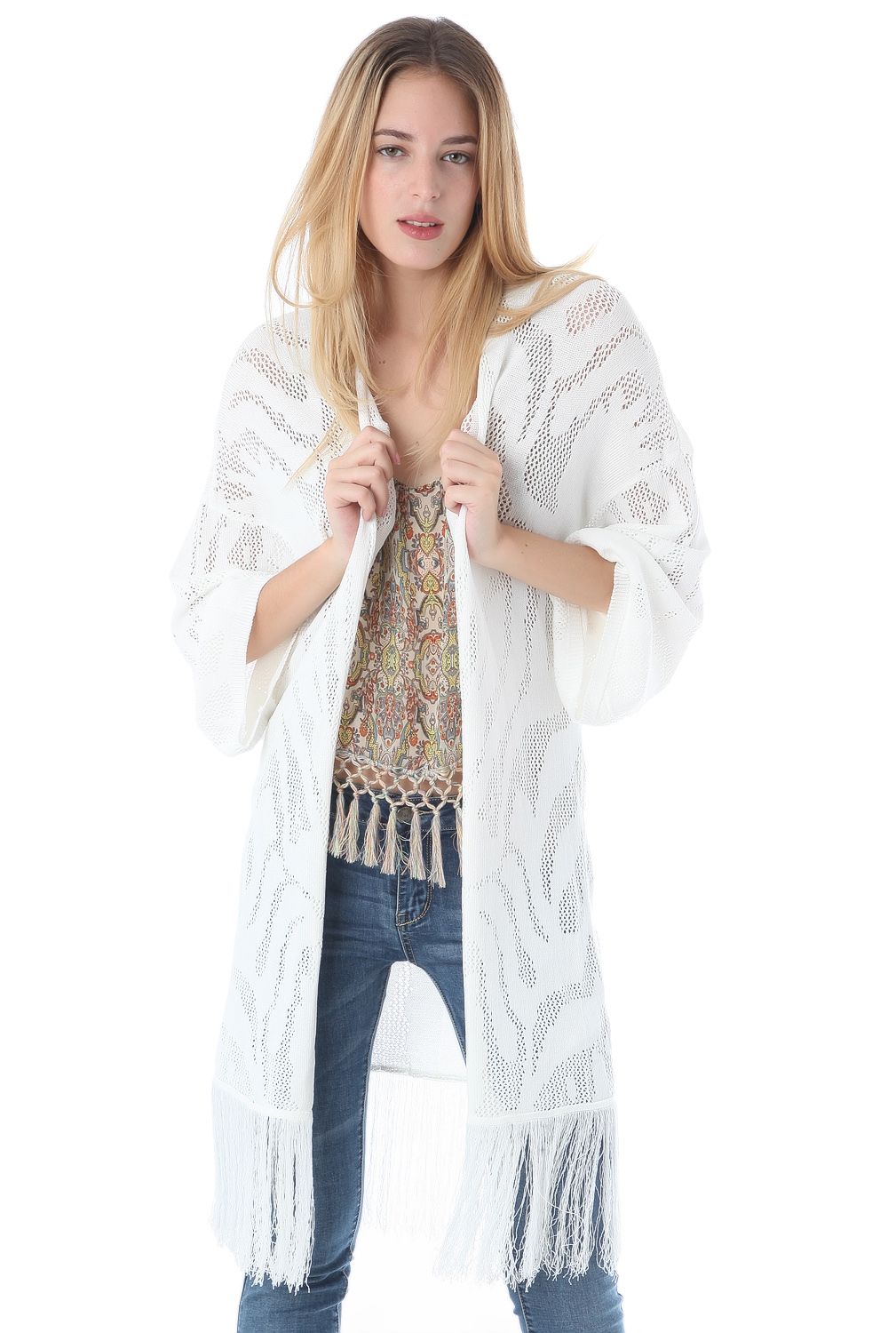 Crochet longline jacket with tassel trim hem | Just Cool Beans — coats and jackets | jackets