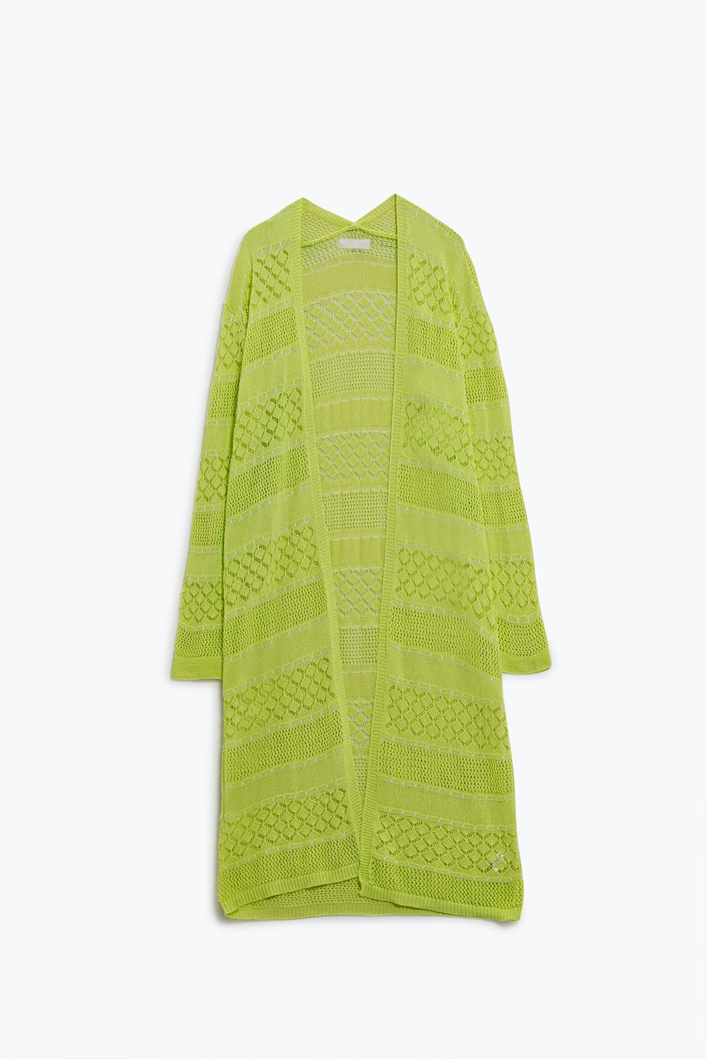 Crochet maxi cardigan in lime with long sleeves | Just Cool Beans — sweaters | tops