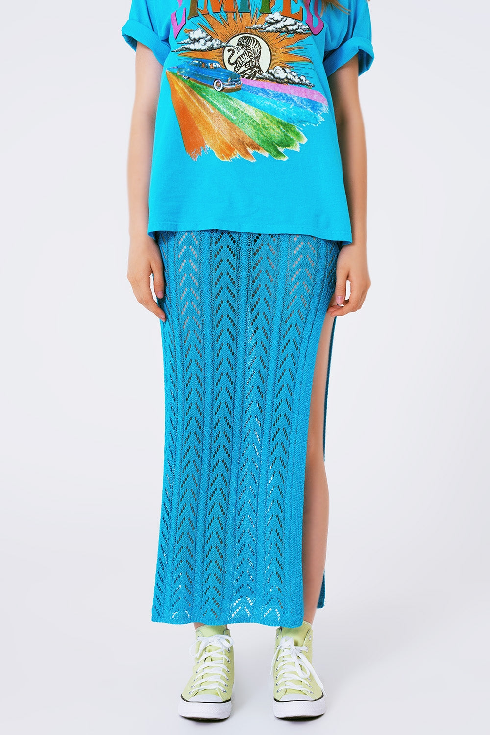Crochet maxi skirt in blue | Just Cool Beans — skirts