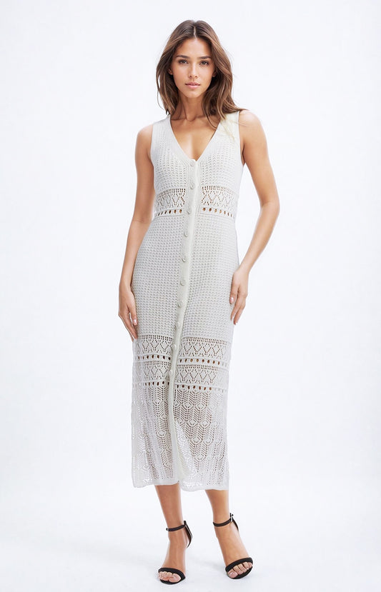 Crochet maxi vest with button closure in white | Just Cool Beans — dresses