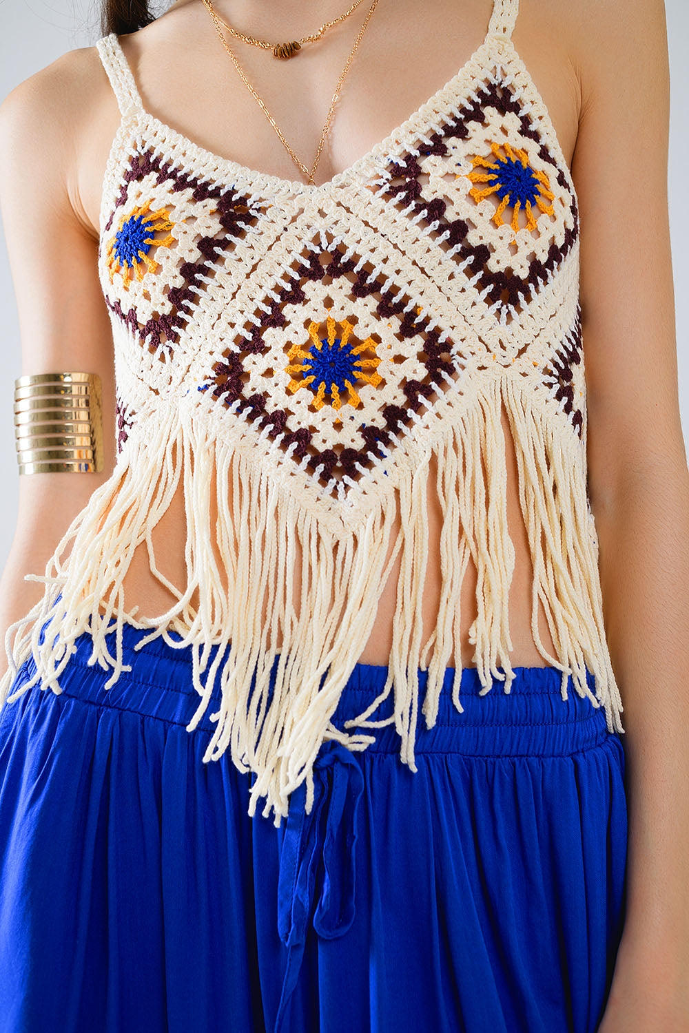 Crochet top with fringe ends in cream | Just Cool Beans — tops