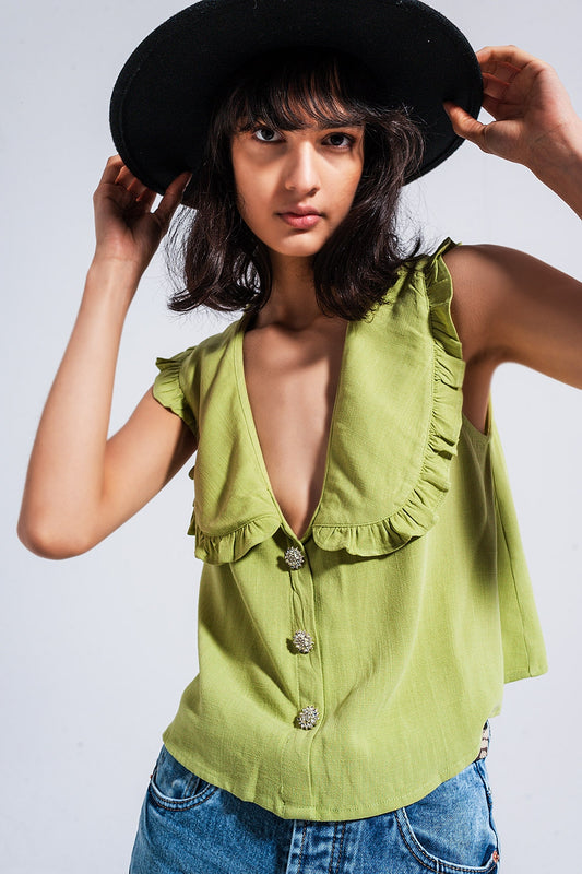 Crop top with bib collar in green | Just Cool Beans — shirts | tops