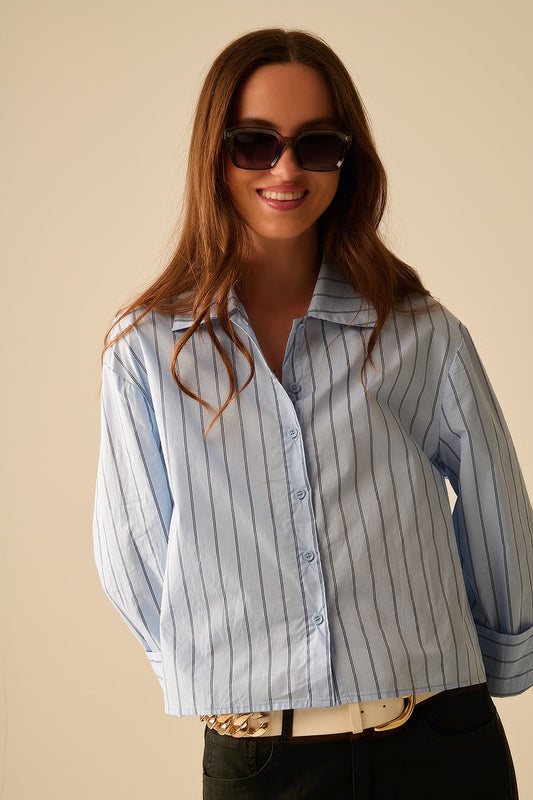 Cropped blue striped poplin shirt | Just Cool Beans — shirts | tops