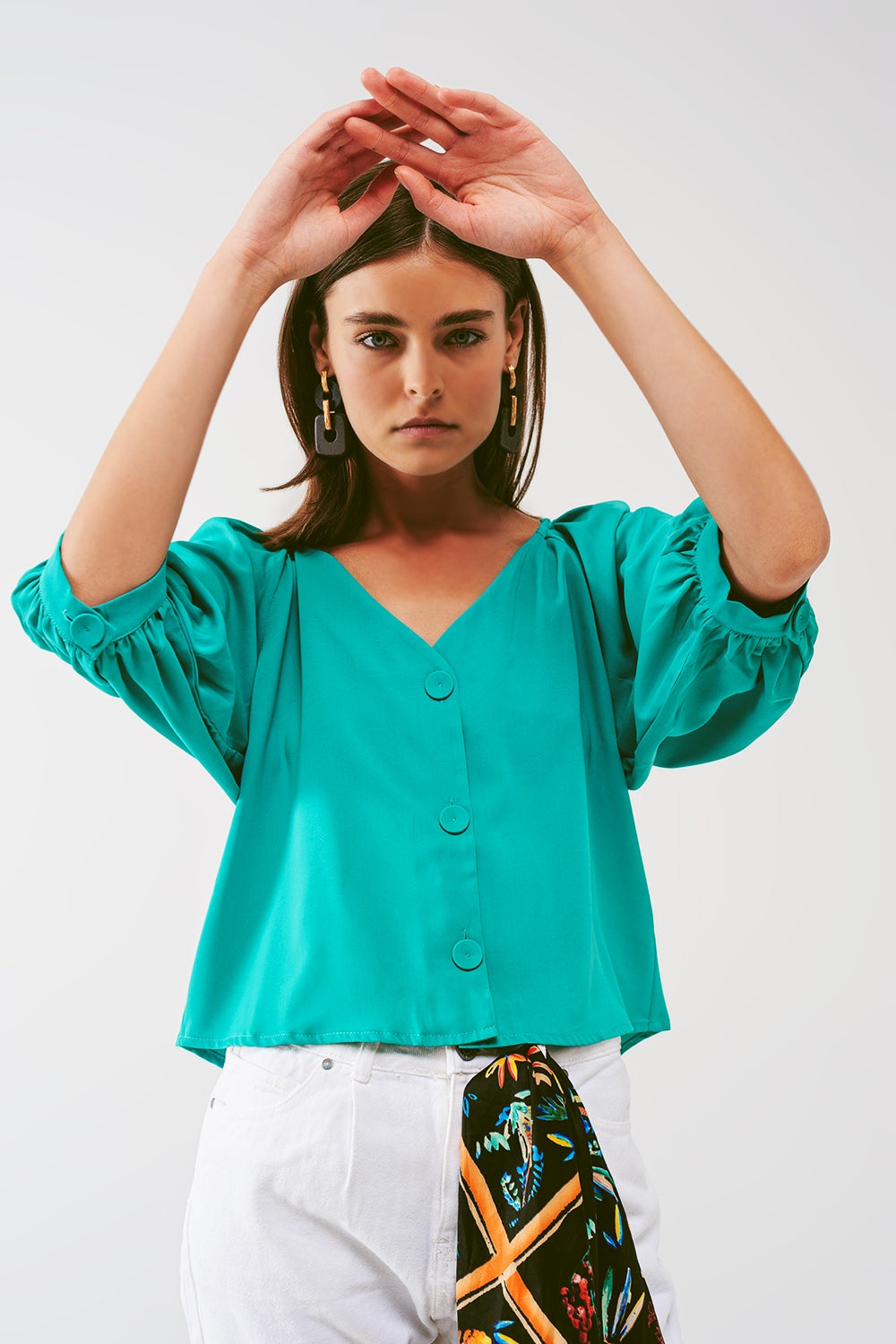 Cropped button through shirt in green | Just Cool Beans — shirts | tops