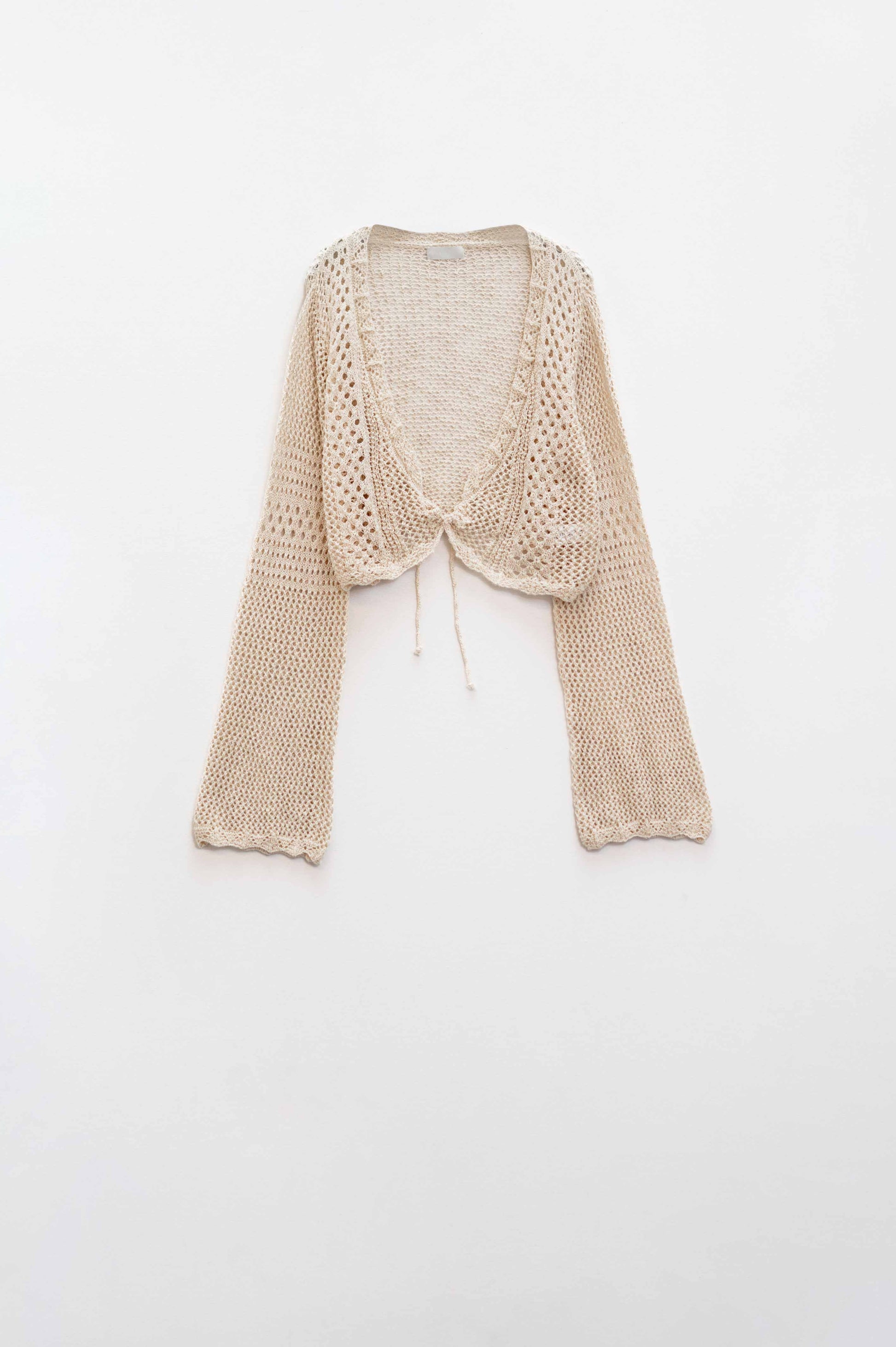 Cropped cardigan in beige with tie closing | Just Cool Beans — sweaters | tops