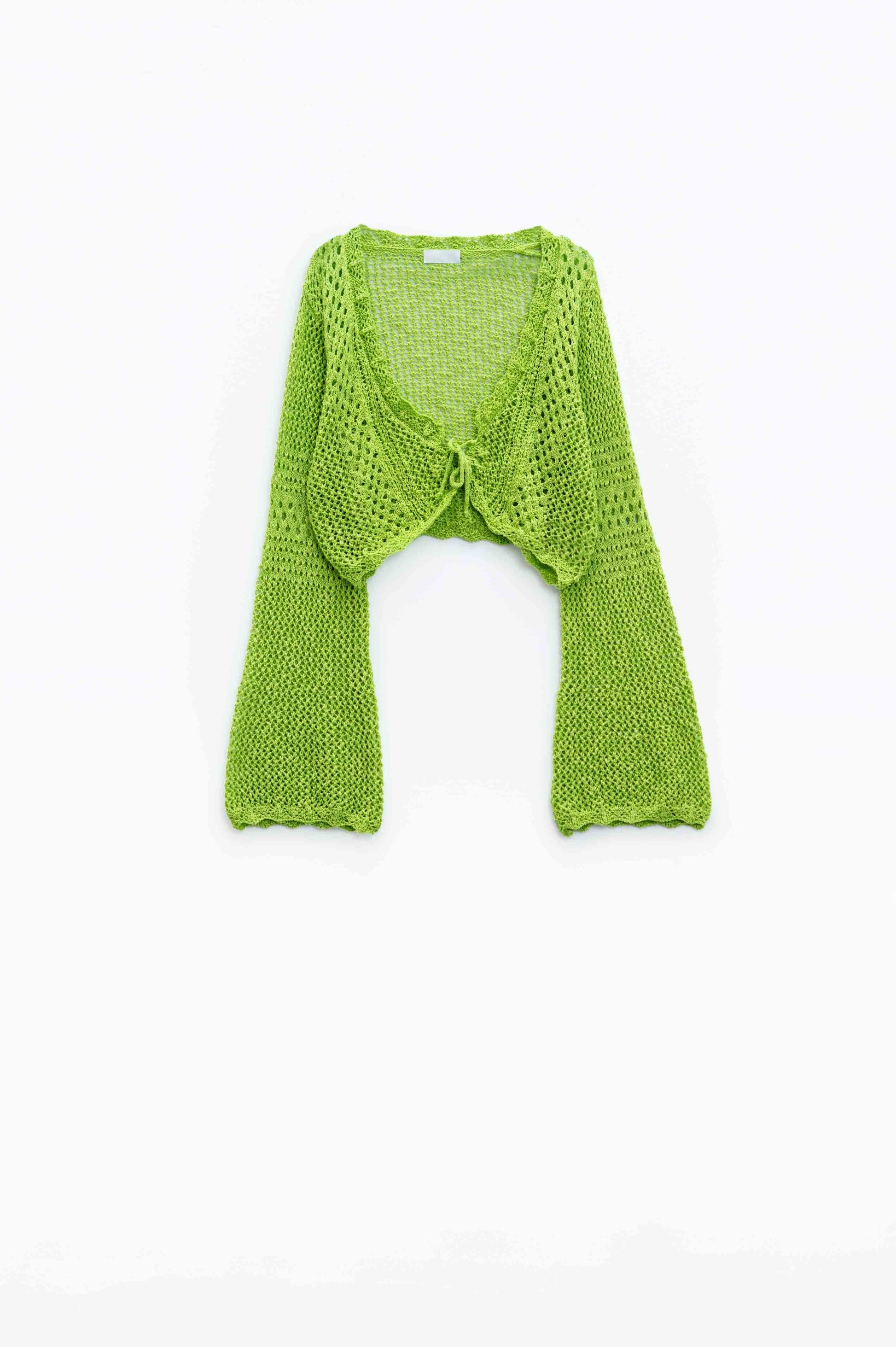 Cropped cardigan in lime with tie closing | Just Cool Beans — sweaters | tops