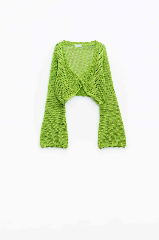 Cropped cardigan in lime with tie closing | Just Cool Beans — sweaters | tops