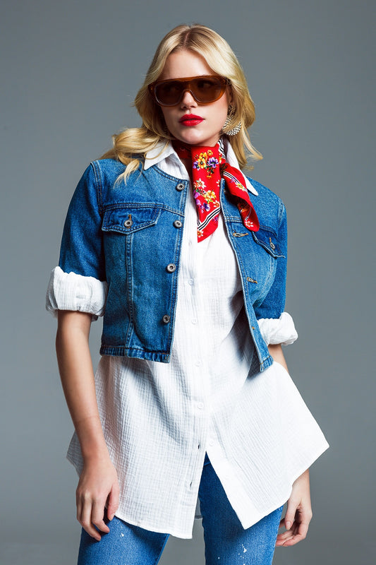 Cropped denim jacket ch style in mid wash | Just Cool Beans — coats and jackets | jackets
