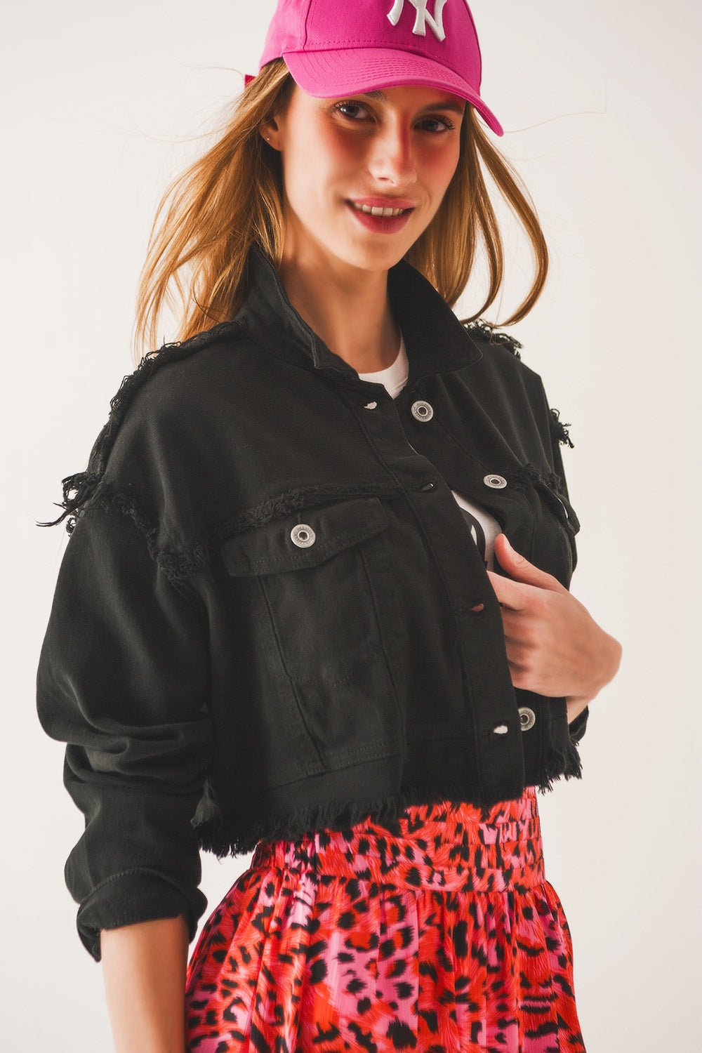 Cropped denim trucker jacket in black | Just Cool Beans — coats and jackets | jackets