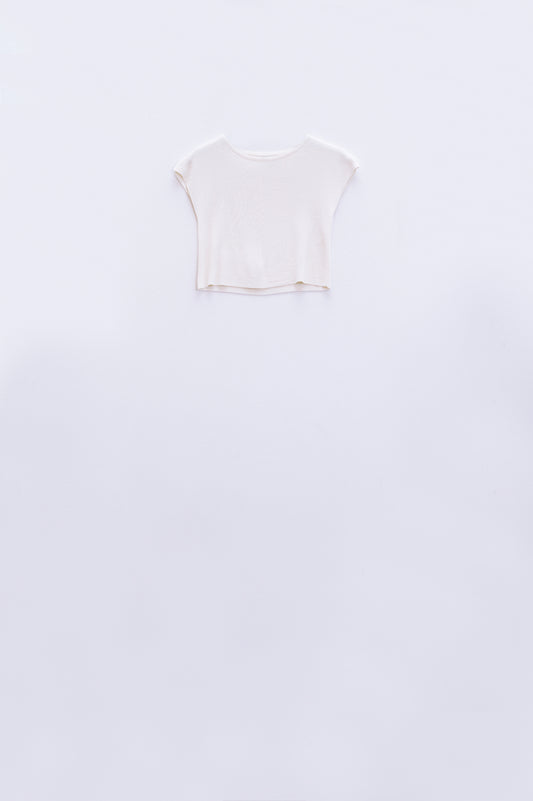 Cropped knitted short sleeves t-shirt in white | Just Cool Beans — sweaters | bottoms