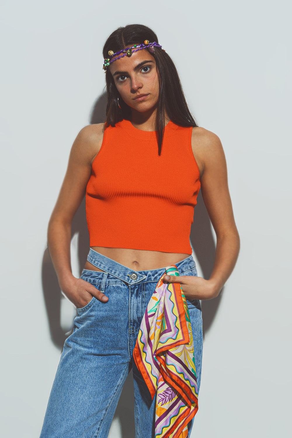 Cropped knitted tank top in orange | Just Cool Beans — sweaters | tops