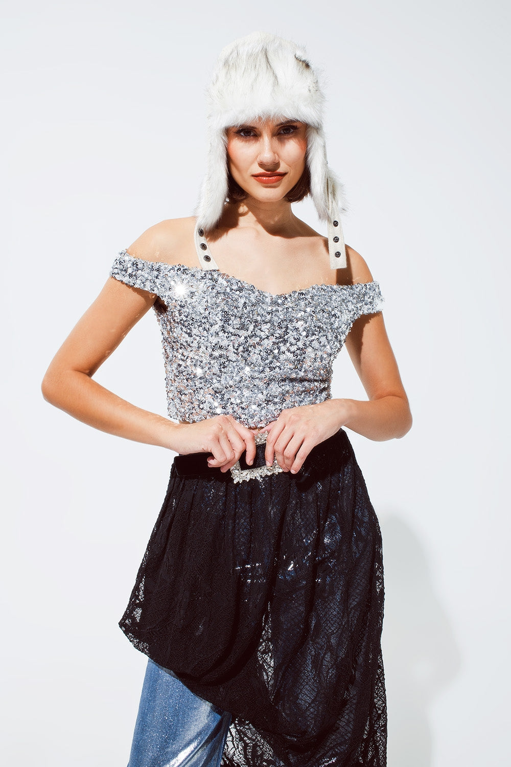 Cropped sequin glitter top in silver | Just Cool Beans — tops