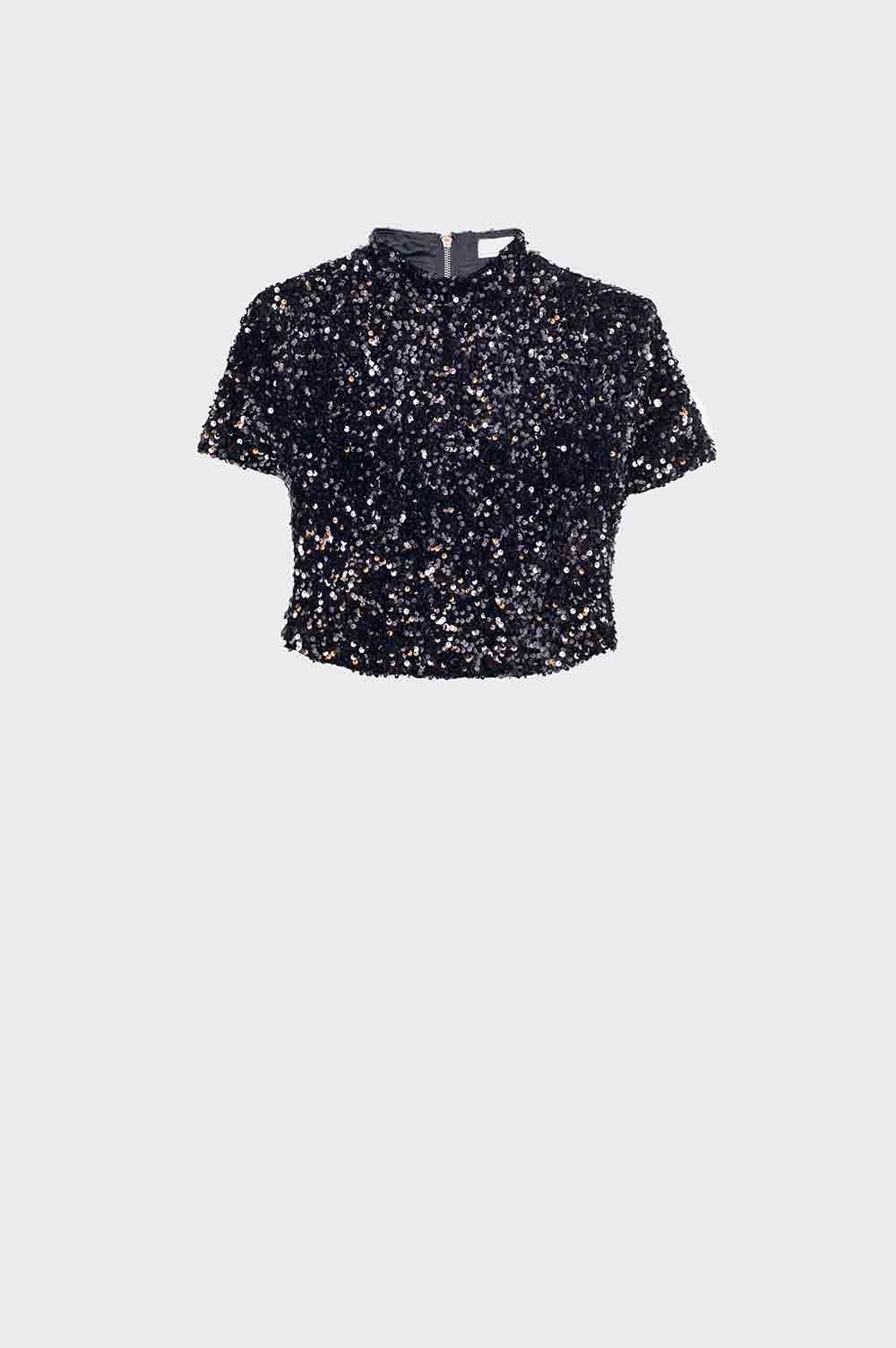 Cropped sequin top in black | Just Cool Beans — shirts | tops