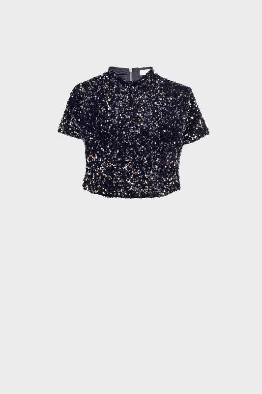Cropped sequin top in black | Just Cool Beans — shirts | tops