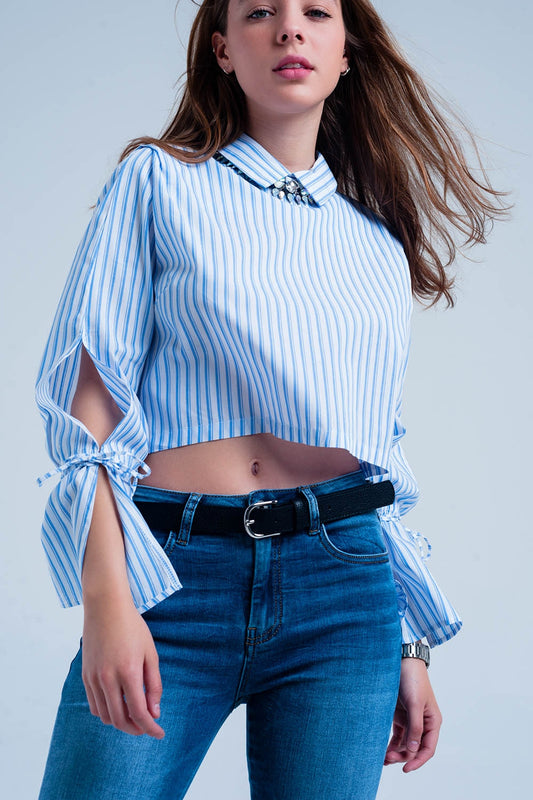 Cropped striped shirt in blue | Just Cool Beans — shirts | tops