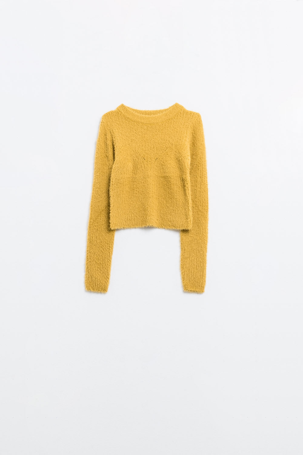 Cropped sweater with stitching detail in yellow | Just Cool Beans — sweaters | tops