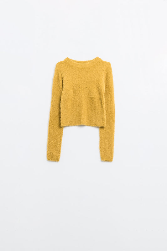 Cropped sweater with stitching detail in yellow | Just Cool Beans — sweaters | tops