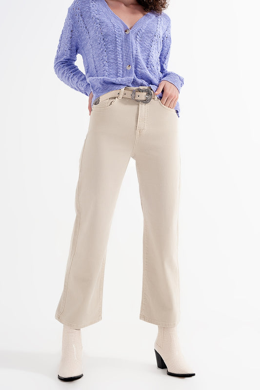 Cropped wide leg jeans in beige | Just Cool Beans — jeans | tops