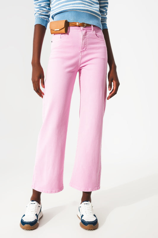 Cropped wide leg jeans in bubblegum pink | Just Cool Beans — jeans | tops