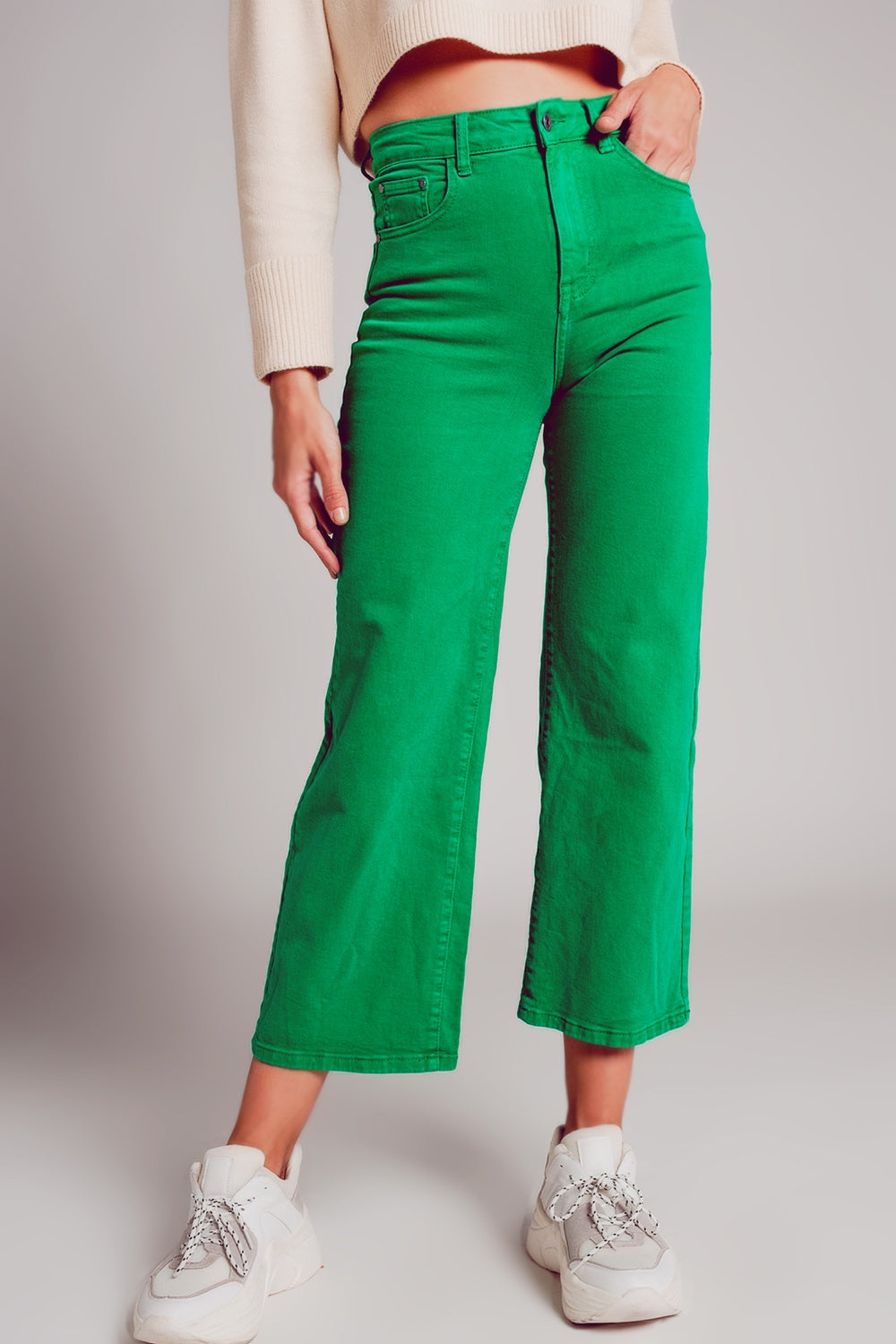 Cropped wide leg jeans in deep green | Just Cool Beans — jeans | tops