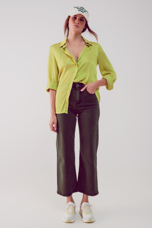 Cropped wide leg jeans in khaki | Just Cool Beans — jeans | tops