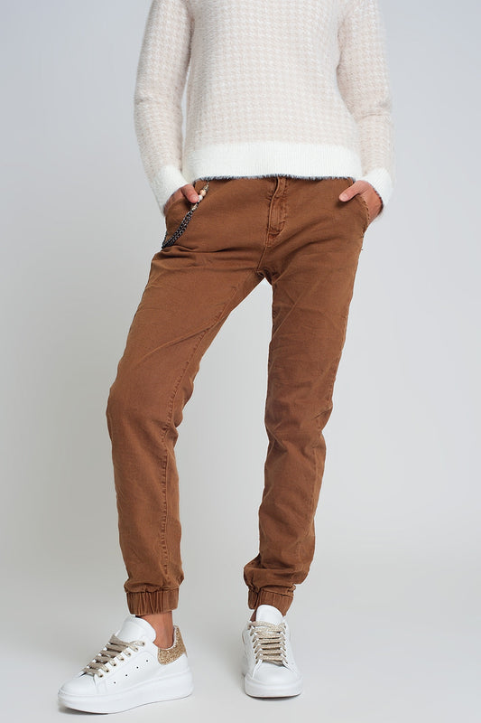 Cuffed utility pants with chain in brown | Just Cool Beans — jeans | bottoms