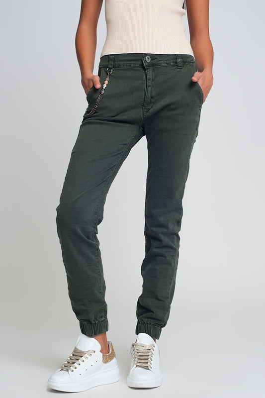 Cuffed utility pants with chain in khaki | Just Cool Beans — jeans | bottoms
