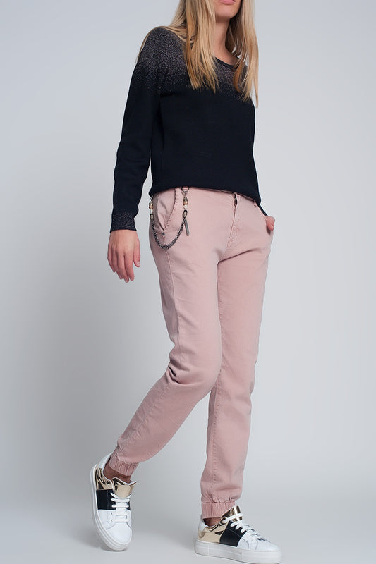 Cuffed utility pants with chain in pink | Just Cool Beans — jeans | bottoms