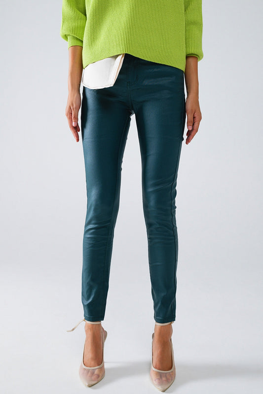 Dark green faux leather super skinny pants | Just Cool Beans — pants | bottoms