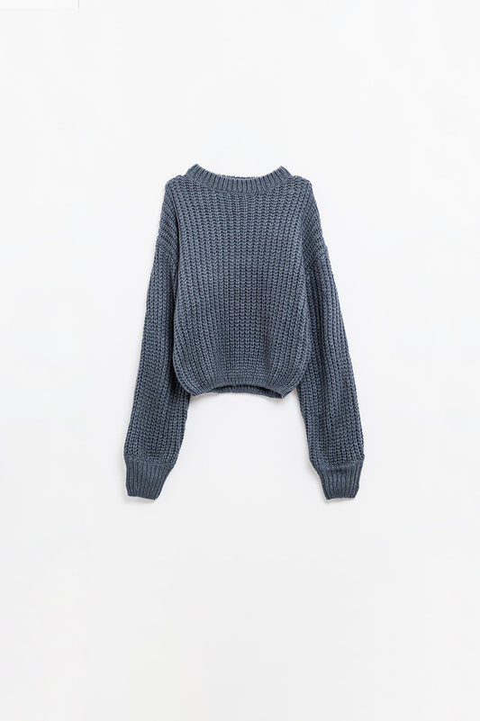 Dark grey chunky knit sweater with balloon sleeves | Just Cool Beans — sweaters | tops