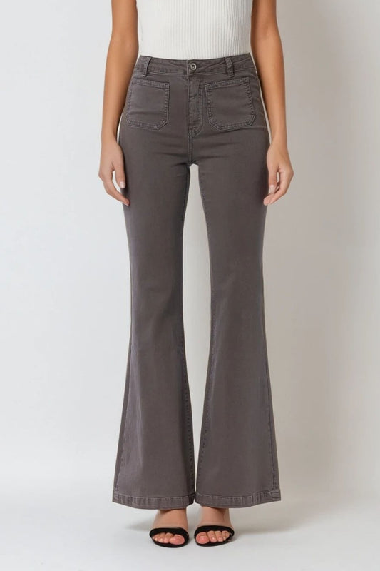 Dark grey skinny flared jeans with front pocket detail | Just Cool Beans — pants | bottoms