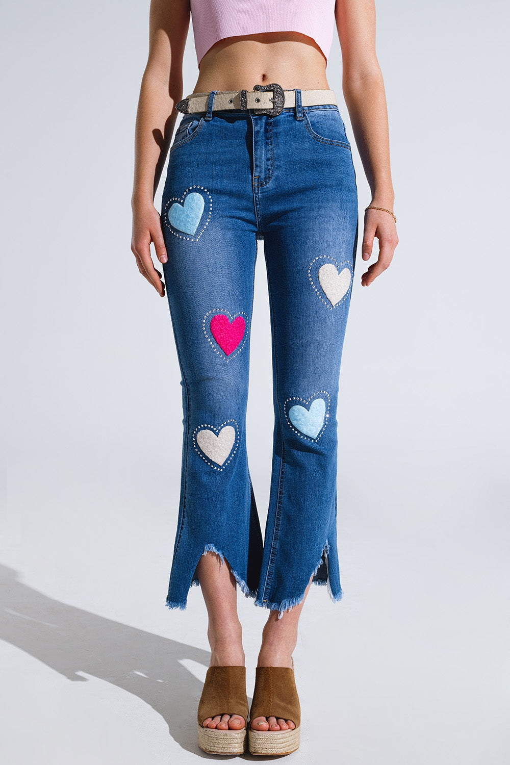 Dark wash skinny jeans with hearts surrounded with studds | Just Cool Beans — jeans | the denim shop