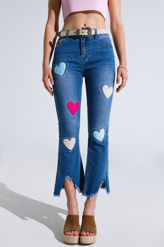 Dark wash skinny jeans with hearts surrounded with studds | Just Cool Beans — jeans | the denim shop
