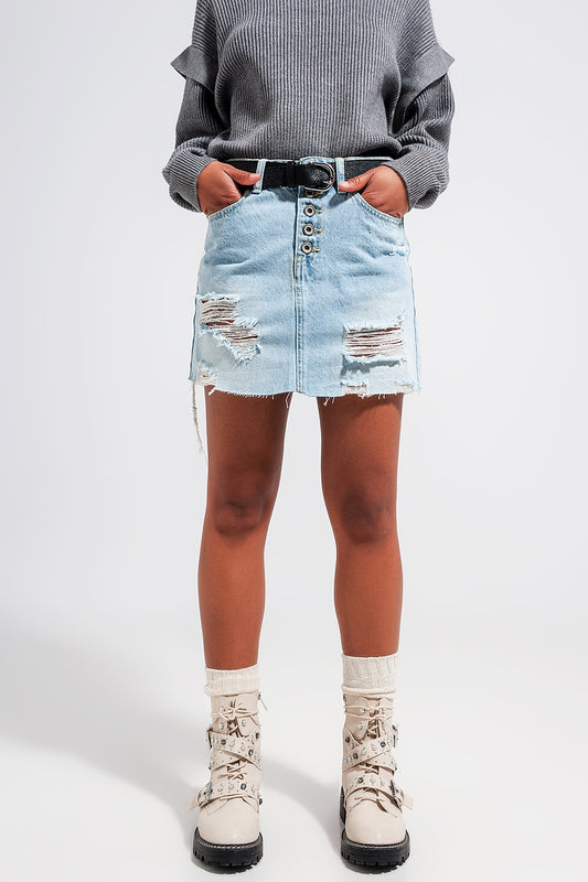 Denim button through mini skirt in light blue | Just Cool Beans — skirts