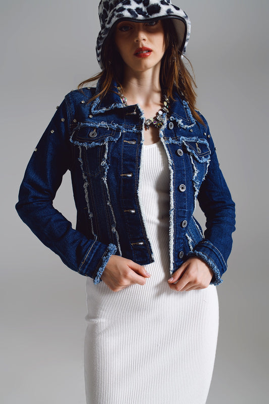 Denim jacket with frayed and embroidered details in midwash | Just Cool Beans — coats and jackets | jackets
