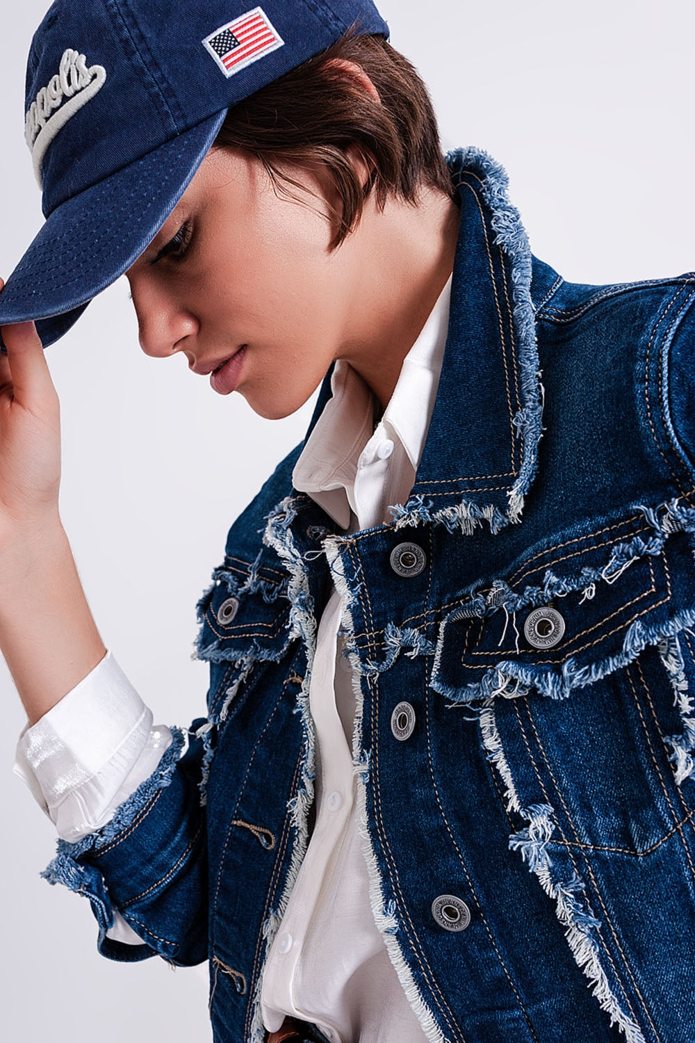Denim jacket with frayed design and unfinished hem | Just Cool Beans — coats and jackets | jackets