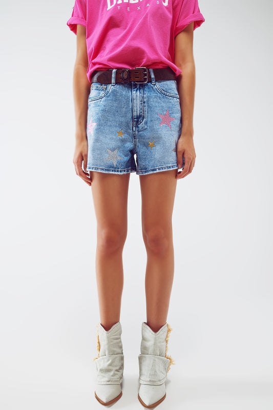 Denim shorts with laminated stars in light wash | Just Cool Beans — jeans | bottoms