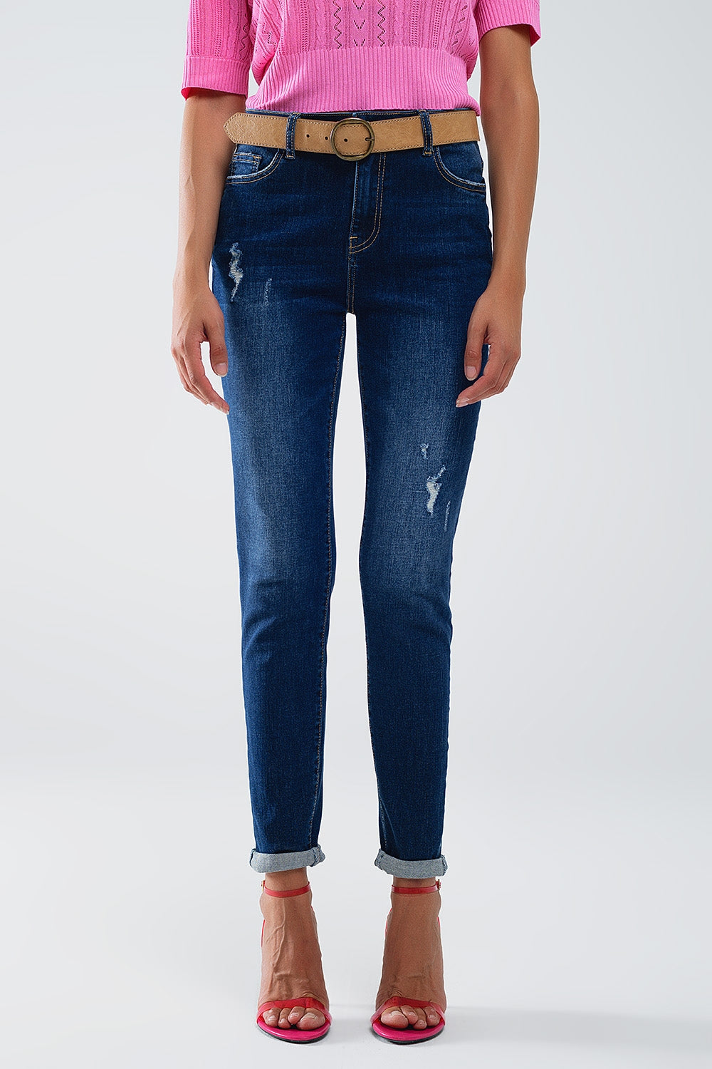 Distressed dark wash super skinny jeans in stretch denim | Just Cool Beans — jeans | the denim shop