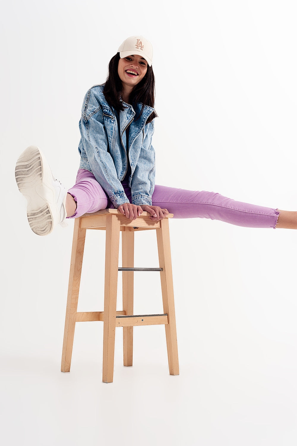 Distressed raw hem skinny jeans in lilac | Just Cool Beans — jeans | the denim shop